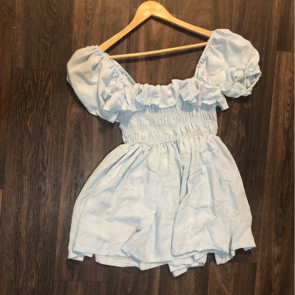 Mable AVA Mini Dress Light blue Puff Sleeve  smocked bodice Women's Size Medium - Picture 11 of 12